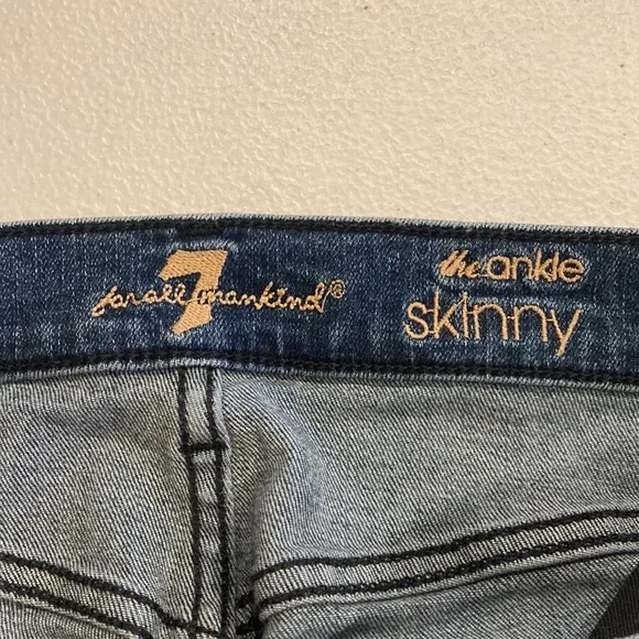 7 for all Mankind size 29 Skinny Ankle Medium Wash Destoyed Jeans (ABBA) - Picture 8 of 11